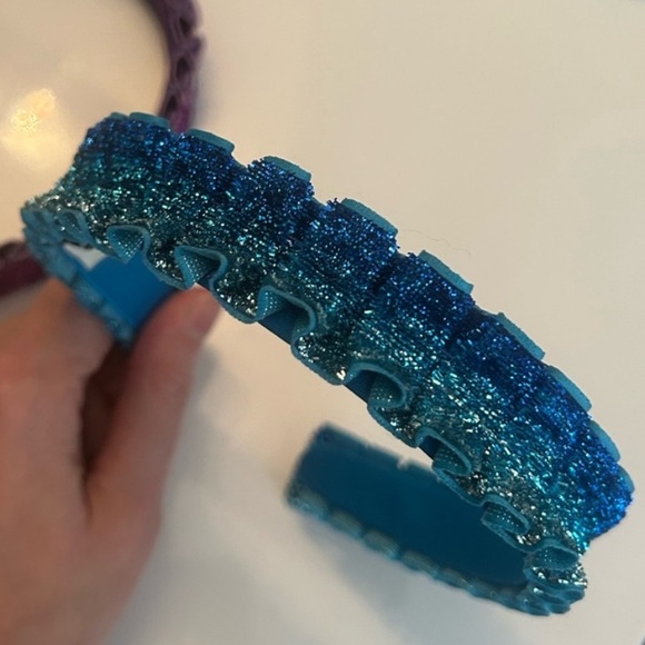 Eugenia Kim Rafaela Headband Blue Teal Ombré Metallic Velvet Ruffled Ribbon 💙🩵 - Picture 1 of 3
